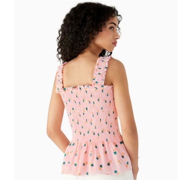♠️ Kate spade willow stretch poplin Pineapple 🍍 smock shirt ruffle tank Top XL - Picture 3 of 14